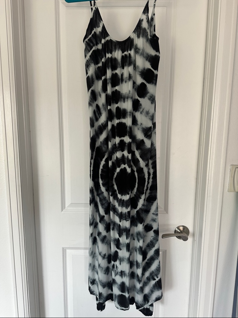 Black & White Tie-Dye Maxi Dress with open back detail